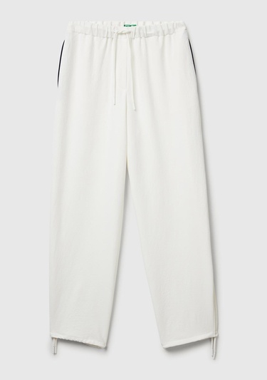  Kadın Krem Beli Bağcıklı Cepli Pantolon