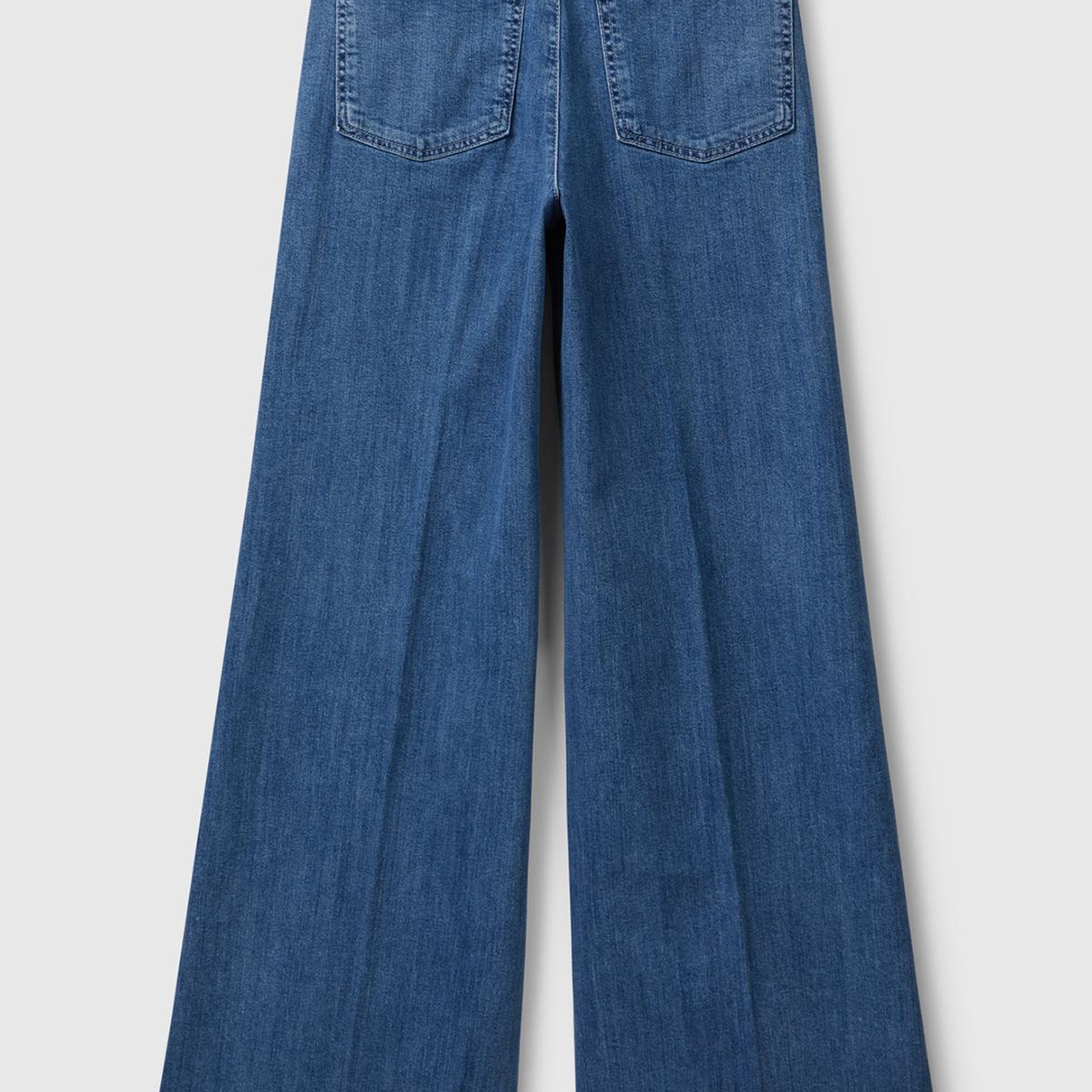 Kadın Mavi Pamuk Karışımlı Cep Detaylı Geniş Paça Denim Pantolon