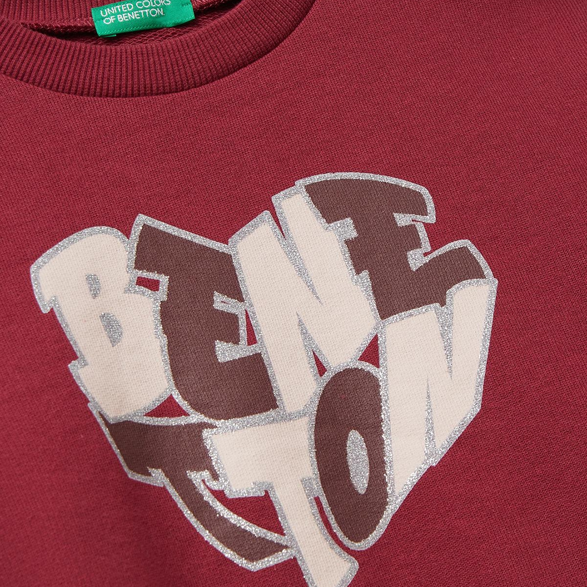 Kız Çocuk Bordo Parıltılı Logo Baskılı Ribanalı Bisiklet Yaka Sweatshirt