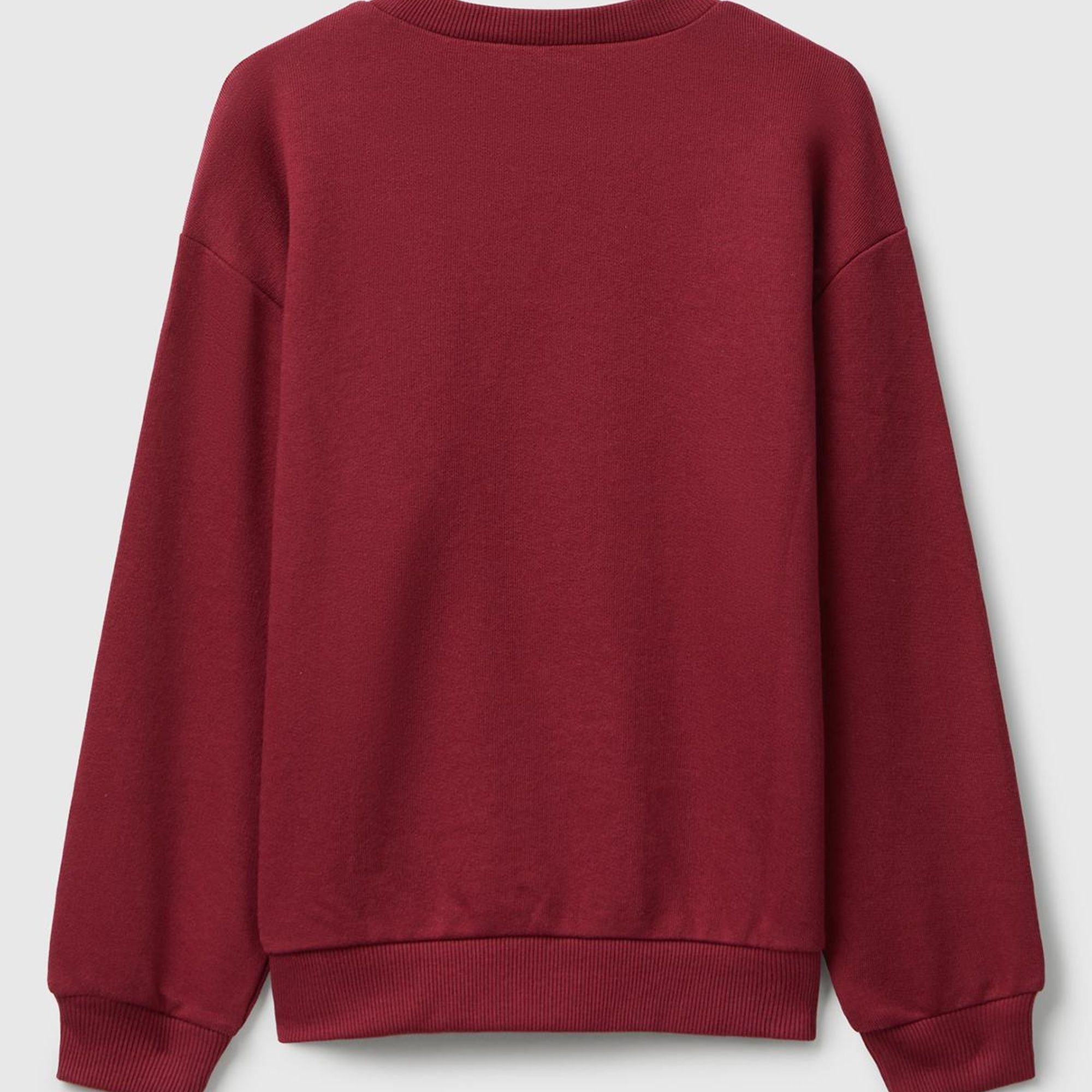 Kız Çocuk Bordo Parıltılı Logo Baskılı Ribanalı Bisiklet Yaka Sweatshirt