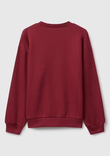  Kız Çocuk Bordo Parıltılı Logo Baskılı Ribanalı Bisiklet Yaka Sweatshirt