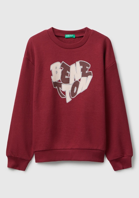  Kız Çocuk Bordo Parıltılı Logo Baskılı Ribanalı Bisiklet Yaka Sweatshirt