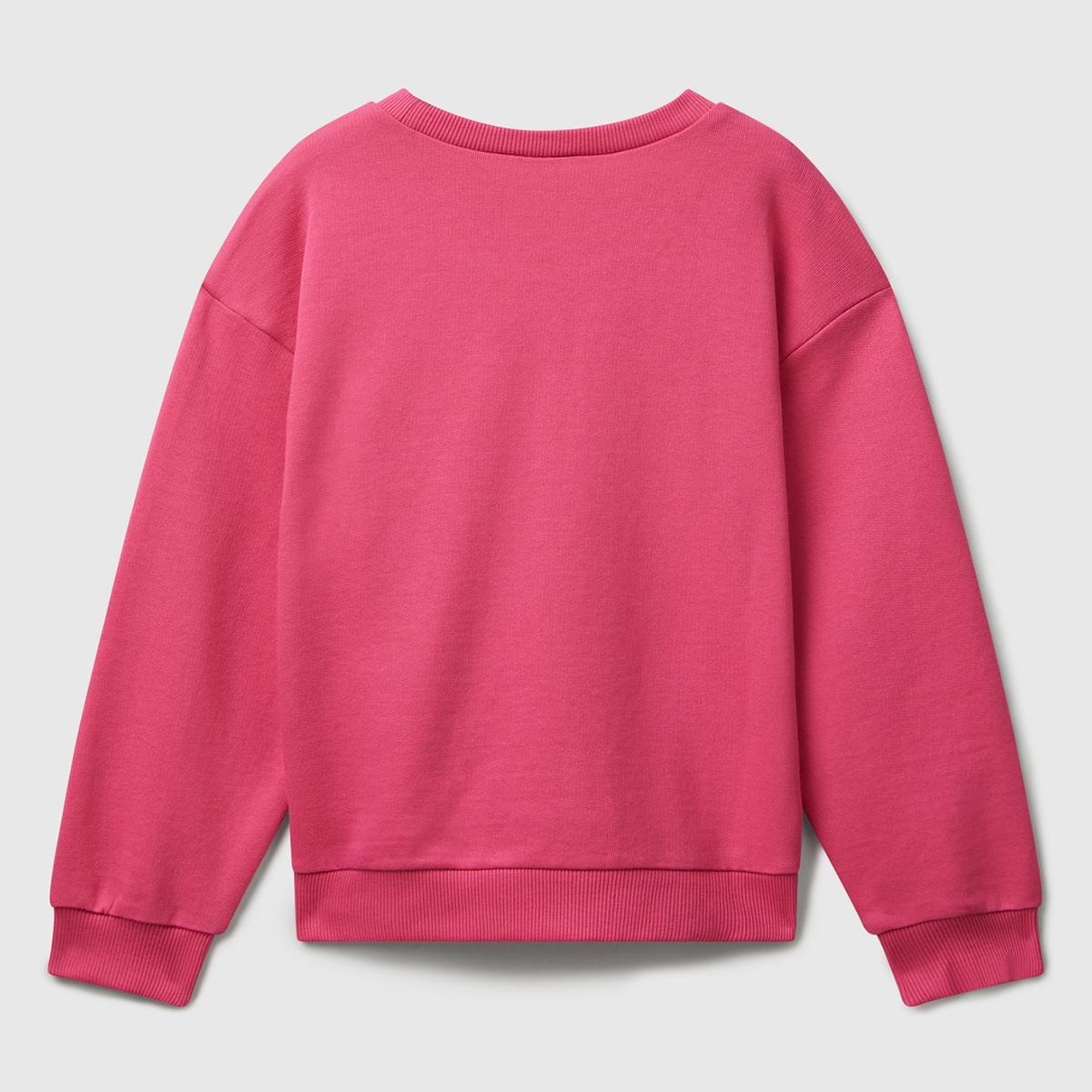 Kız Çocuk Pembe Parıltılı Logo Baskılı Ribanalı Bisiklet Yaka Sweatshirt