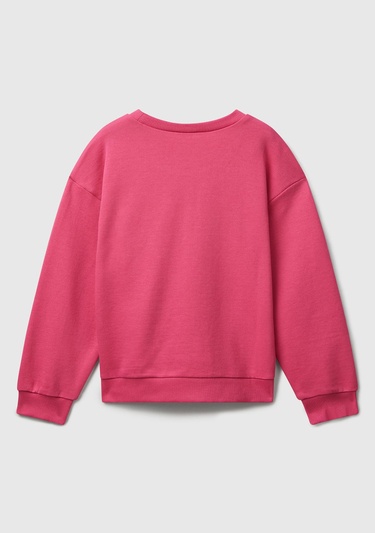  Kız Çocuk Pembe Parıltılı Logo Baskılı Ribanalı Bisiklet Yaka Sweatshirt