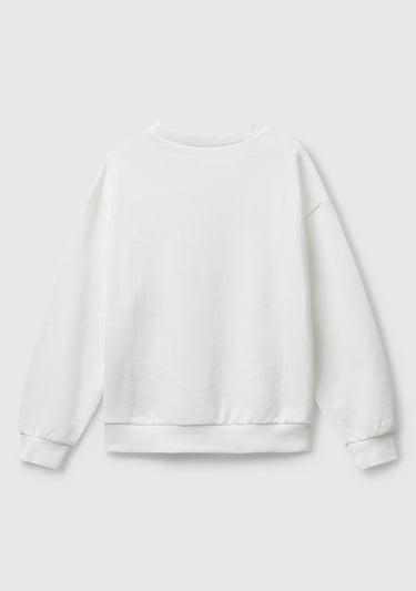  Kız Çocuk Ekru Parıltılı Logo Baskılı Ribanalı Bisiklet Yaka Sweatshirt