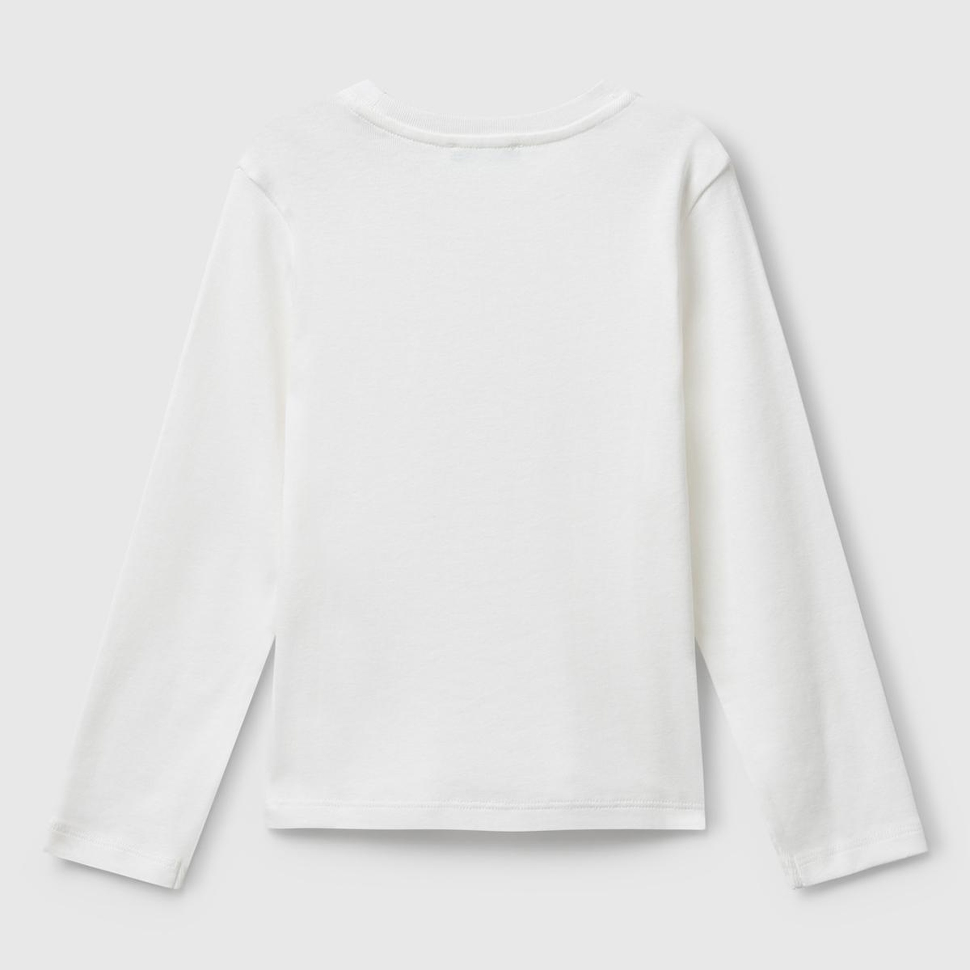 Kız Çocuk Beyaz Önü Parıltılı Logo Baskılı Slim Fit Uzun Kollu T-shirt