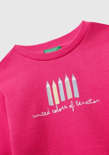  Kız Çocuk Pembe Önü Simli Logo Baskılı Nervürlü Regular Fit Sweatshirt