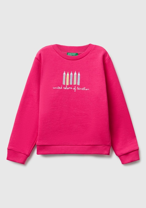  Kız Çocuk Pembe Önü Simli Logo Baskılı Nervürlü Regular Fit Sweatshirt
