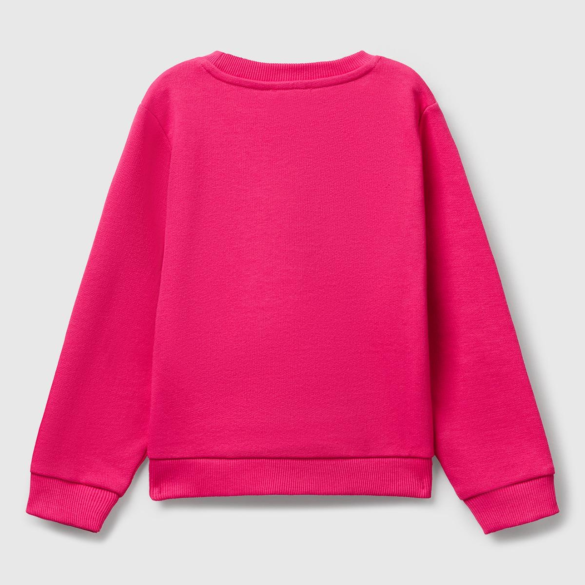 Kız Çocuk Pembe Önü Simli Logo Baskılı Nervürlü Regular Fit Sweatshirt
