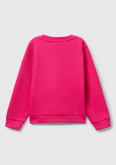  Kız Çocuk Pembe Önü Simli Logo Baskılı Nervürlü Regular Fit Sweatshirt
