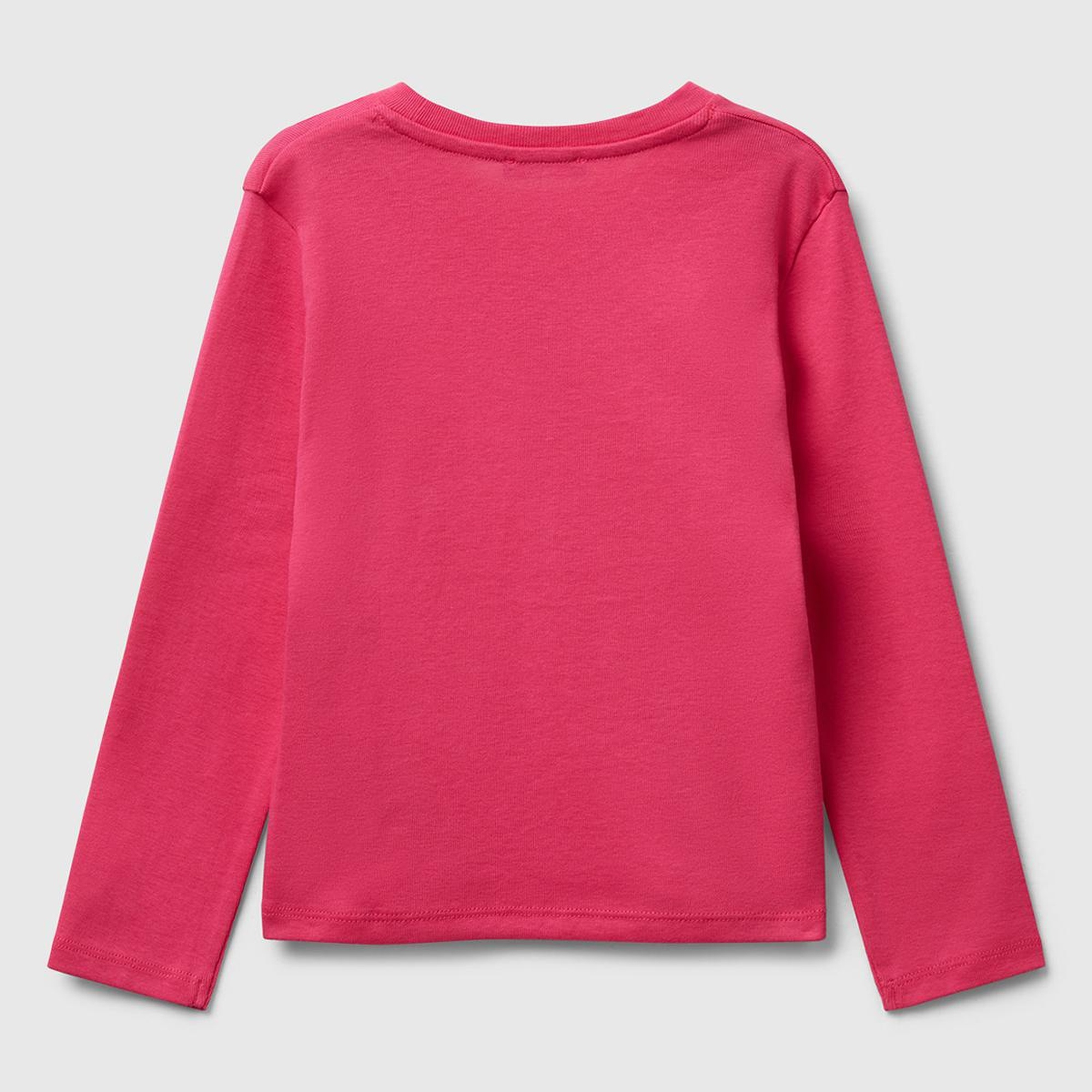 Kız Çocuk Pembe Önü Parıltılı Logo Baskılı Slim Fit Uzun Kollu T-shirt