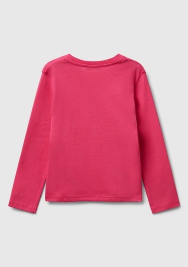  Kız Çocuk Pembe Önü Parıltılı Logo Baskılı Slim Fit Uzun Kollu T-shirt