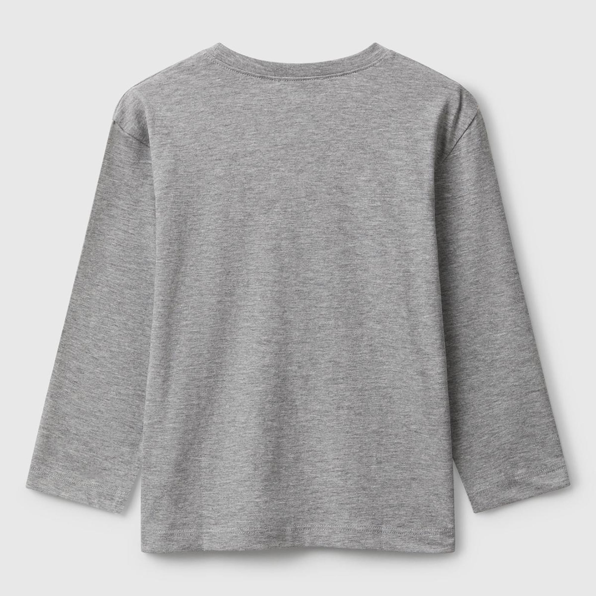Erkek Çocuk Gri Melanj Organik Pamuklu Önü Logo Baskılı Uzun Kollu Jarse T-shirt