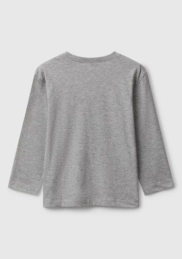  Erkek Çocuk Gri Melanj Organik Pamuklu Önü Logo Baskılı Uzun Kollu Jarse T-shirt