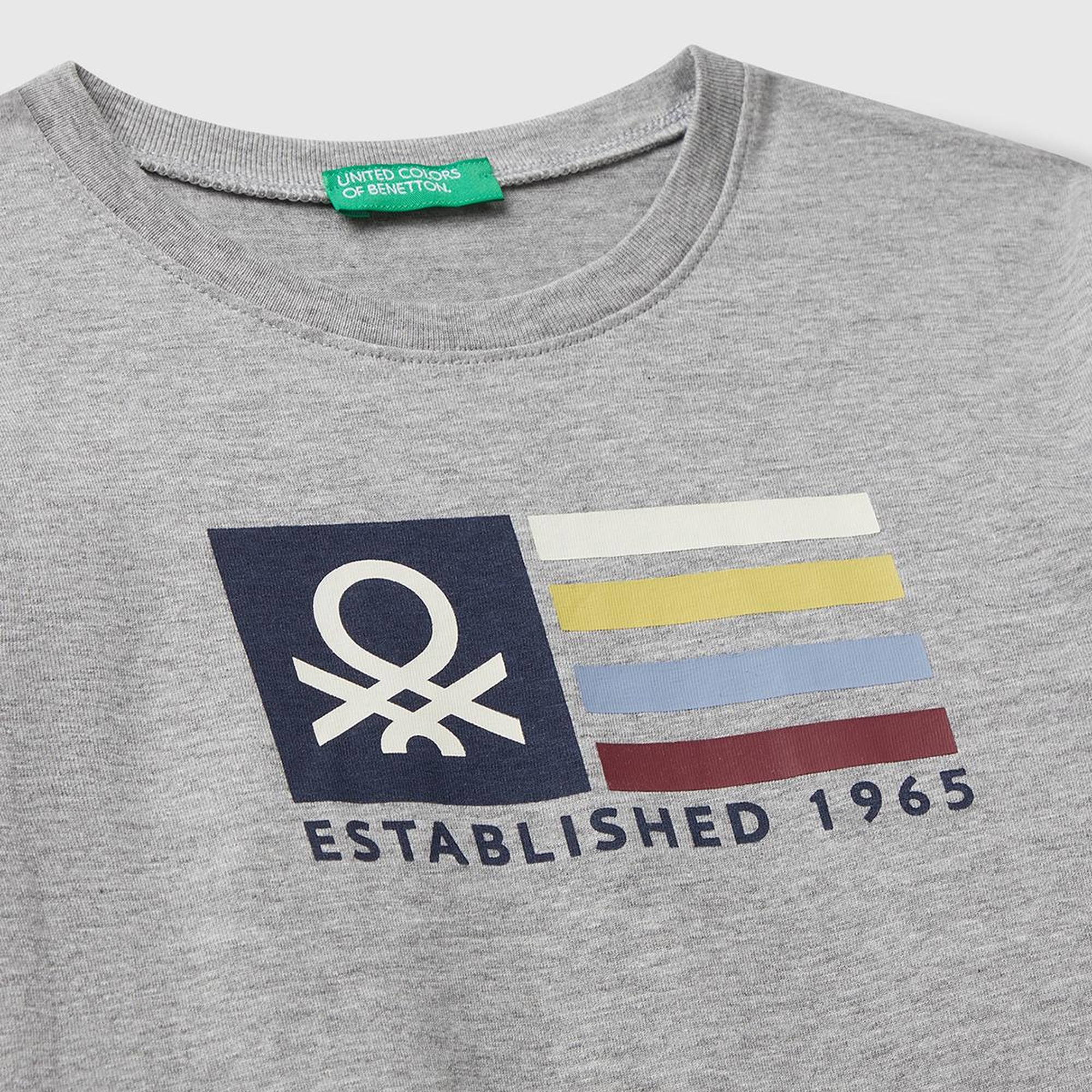 Erkek Çocuk Gri Melanj Organik Pamuklu Önü Logo Baskılı Uzun Kollu Jarse T-shirt