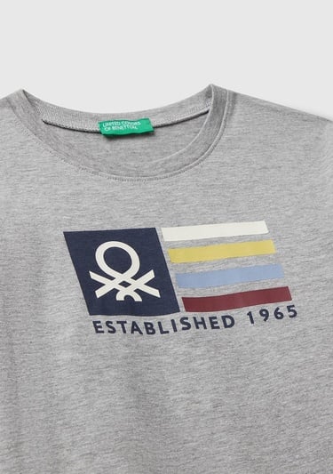  Erkek Çocuk Gri Melanj Organik Pamuklu Önü Logo Baskılı Uzun Kollu Jarse T-shirt