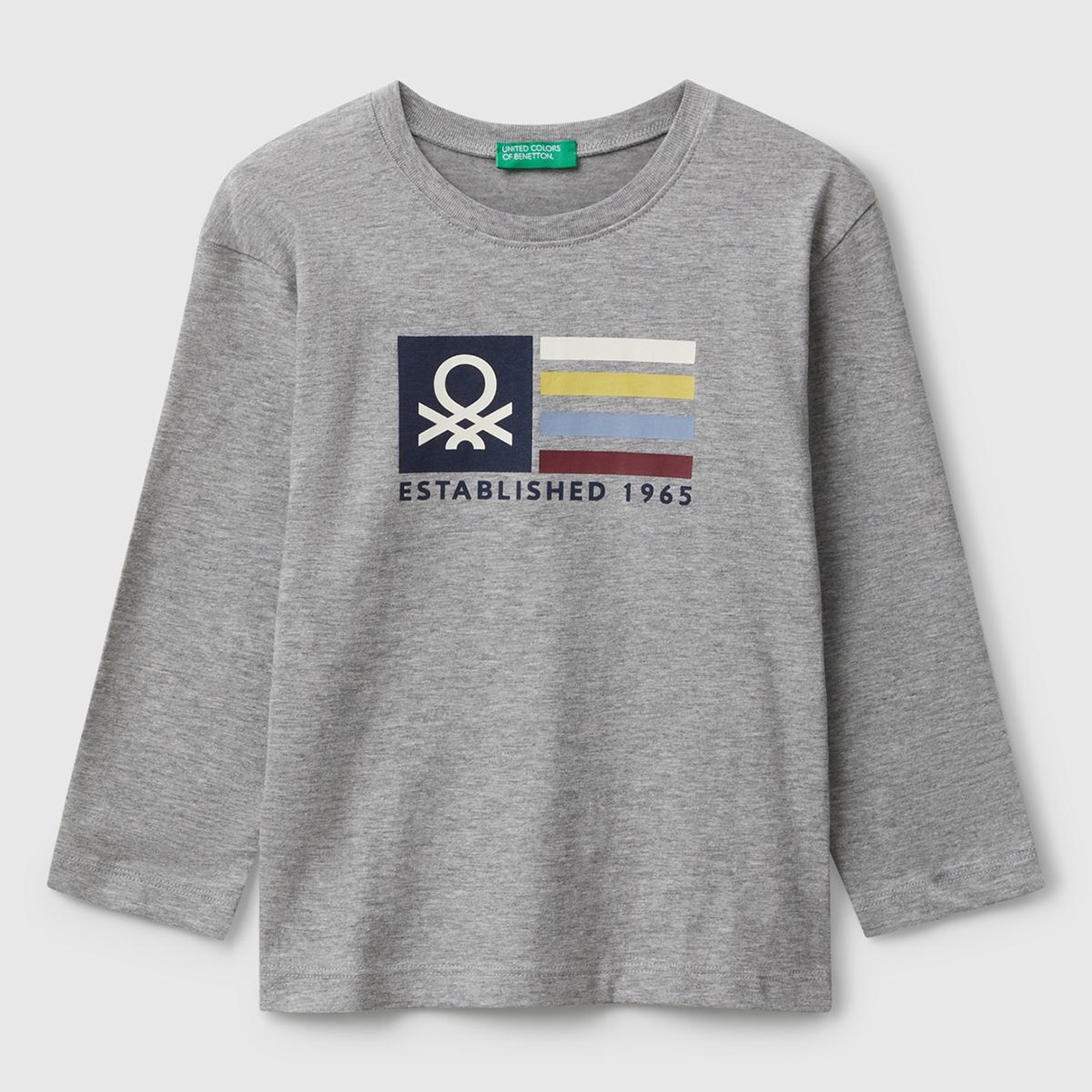 Erkek Çocuk Gri Melanj Organik Pamuklu Önü Logo Baskılı Uzun Kollu Jarse T-shirt