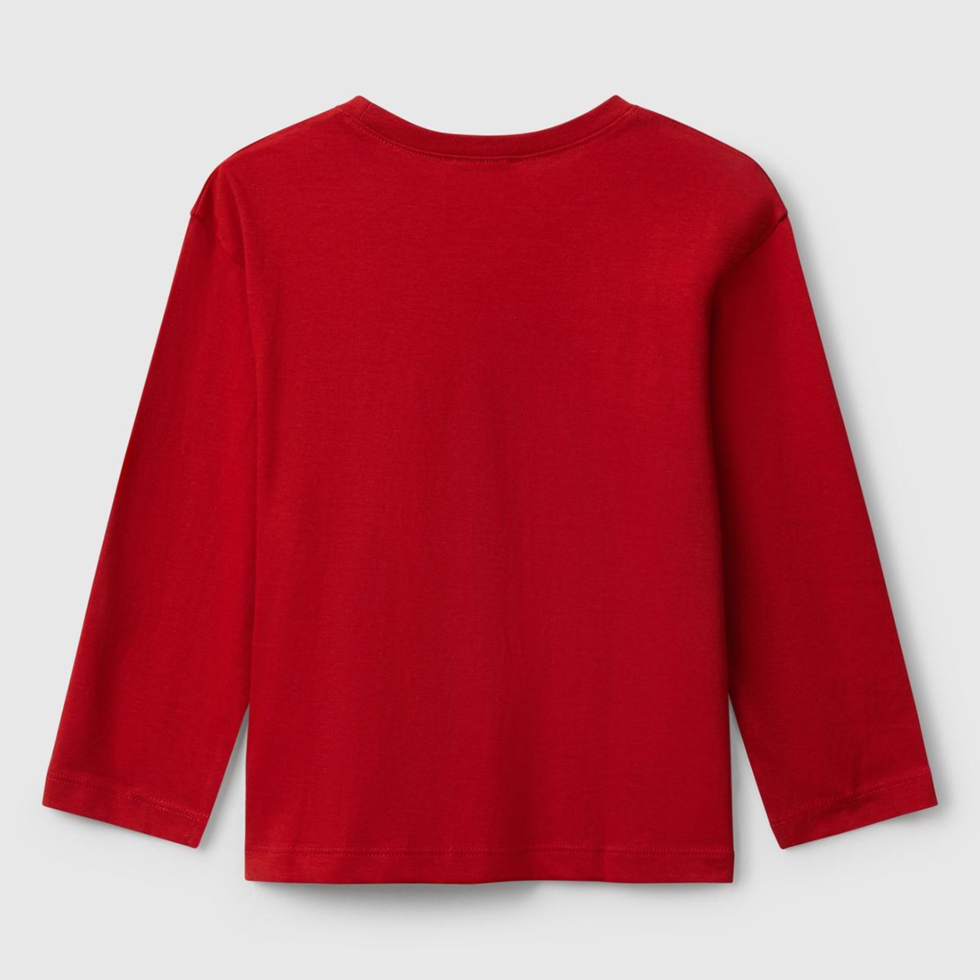 Erkek Çocuk Kırmızı Organik Pamuklu Önü Logo Baskılı Uzun Kollu Jarse T-shirt