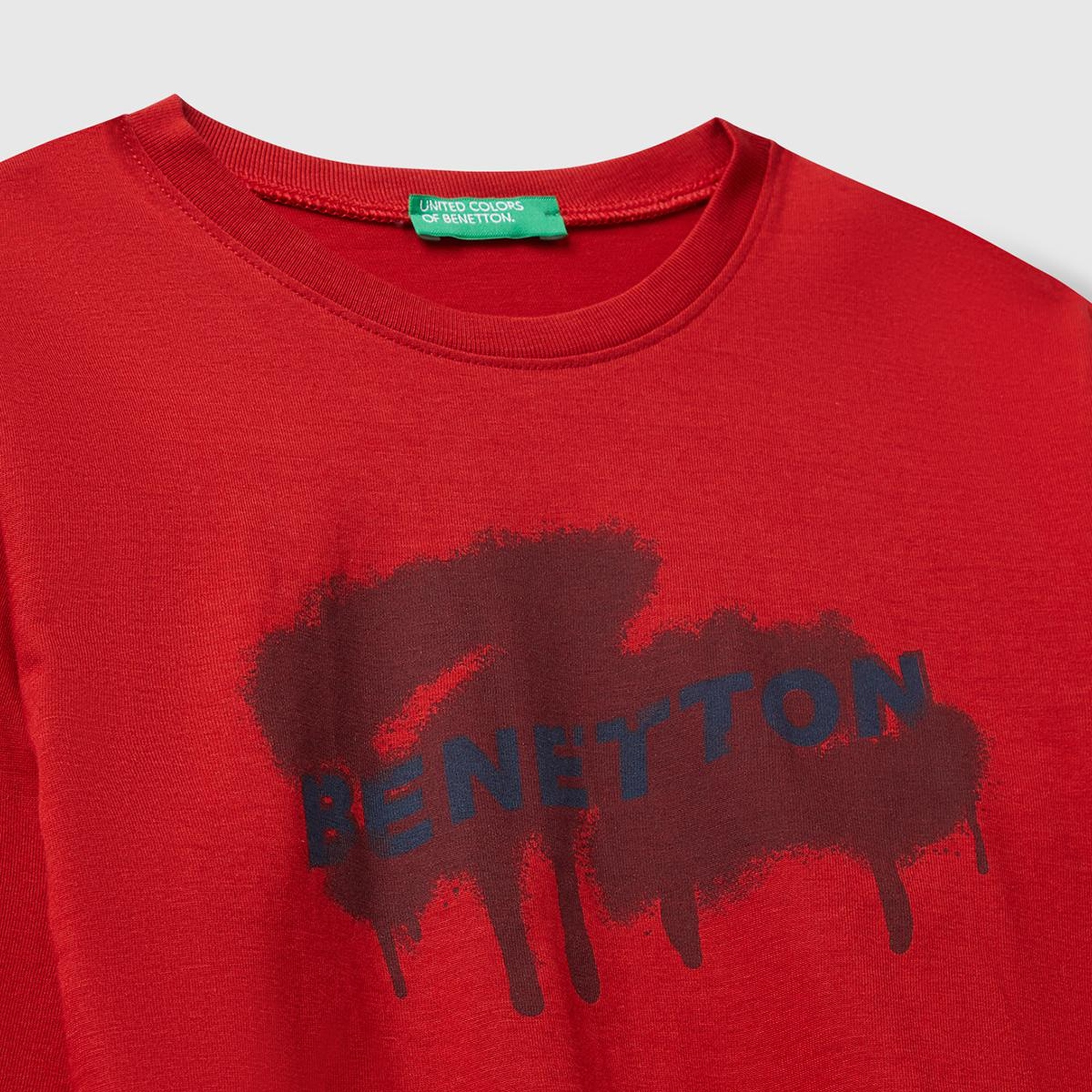 Erkek Çocuk Kırmızı Organik Pamuklu Önü Logo Baskılı Uzun Kollu Jarse T-shirt