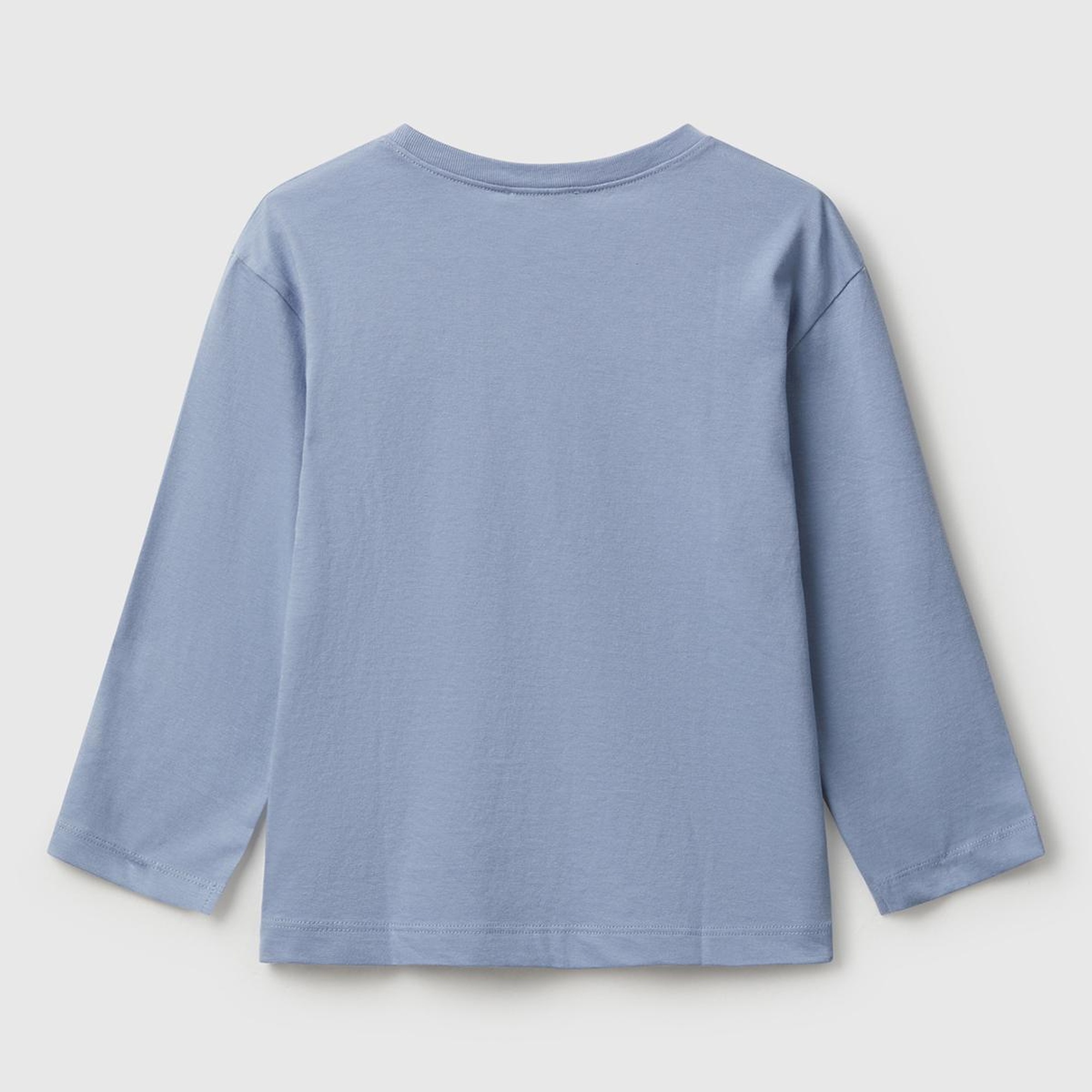 Erkek Çocuk Mavi Organik Pamuklu Önü Logo Baskılı Uzun Kollu Jarse T-shirt