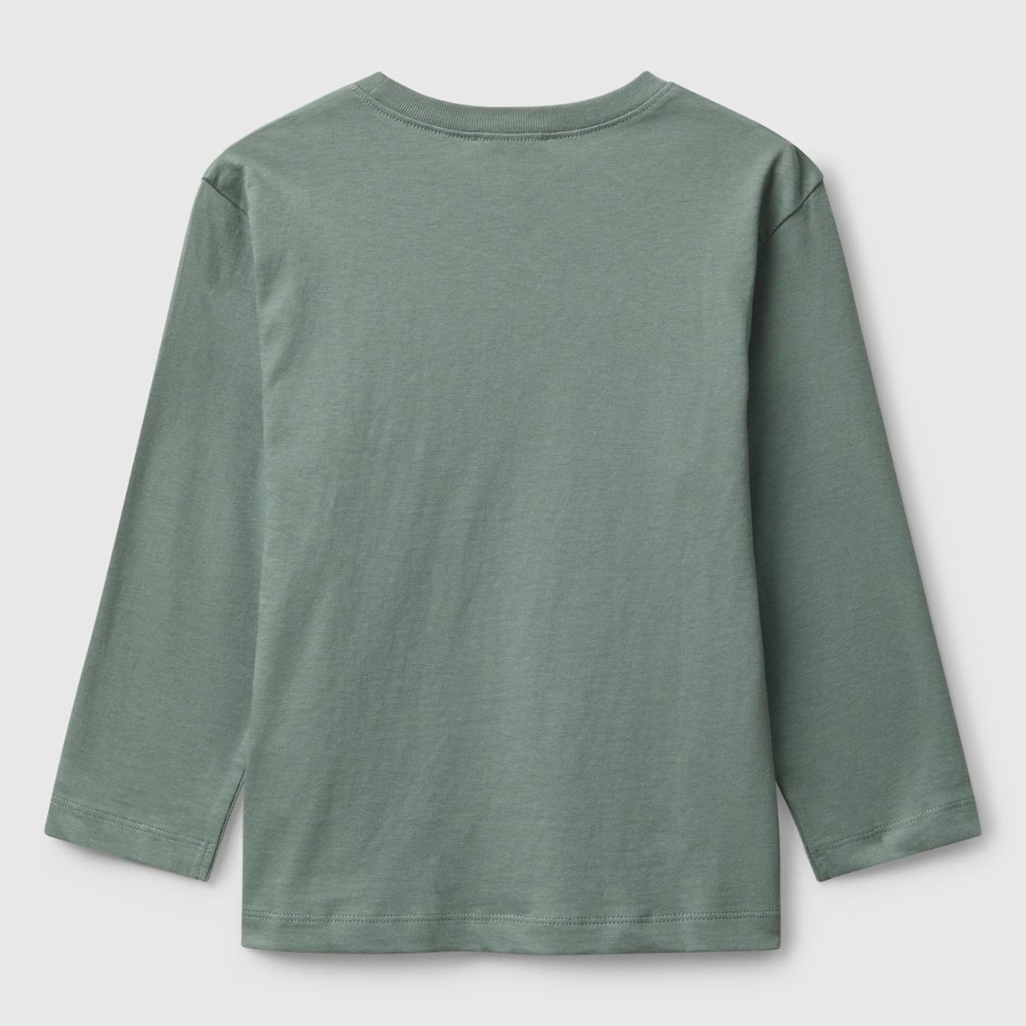 Erkek Çocuk Haki Organik Pamuklu Önü Logo Baskılı Uzun Kollu Jarse T-shirt