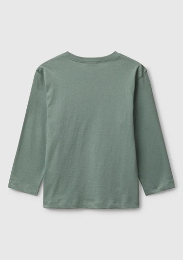  Erkek Çocuk Haki Organik Pamuklu Önü Logo Baskılı Uzun Kollu Jarse T-shirt