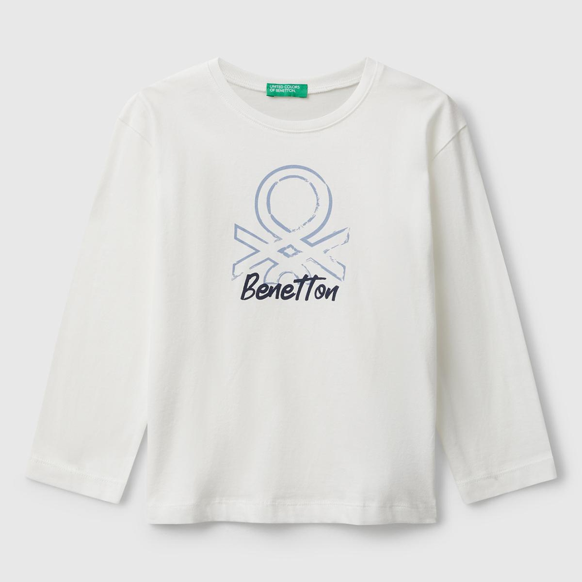 Erkek Çocuk Ekru Organik Pamuklu Önü Logo Baskılı Uzun Kollu Jarse T-shirt