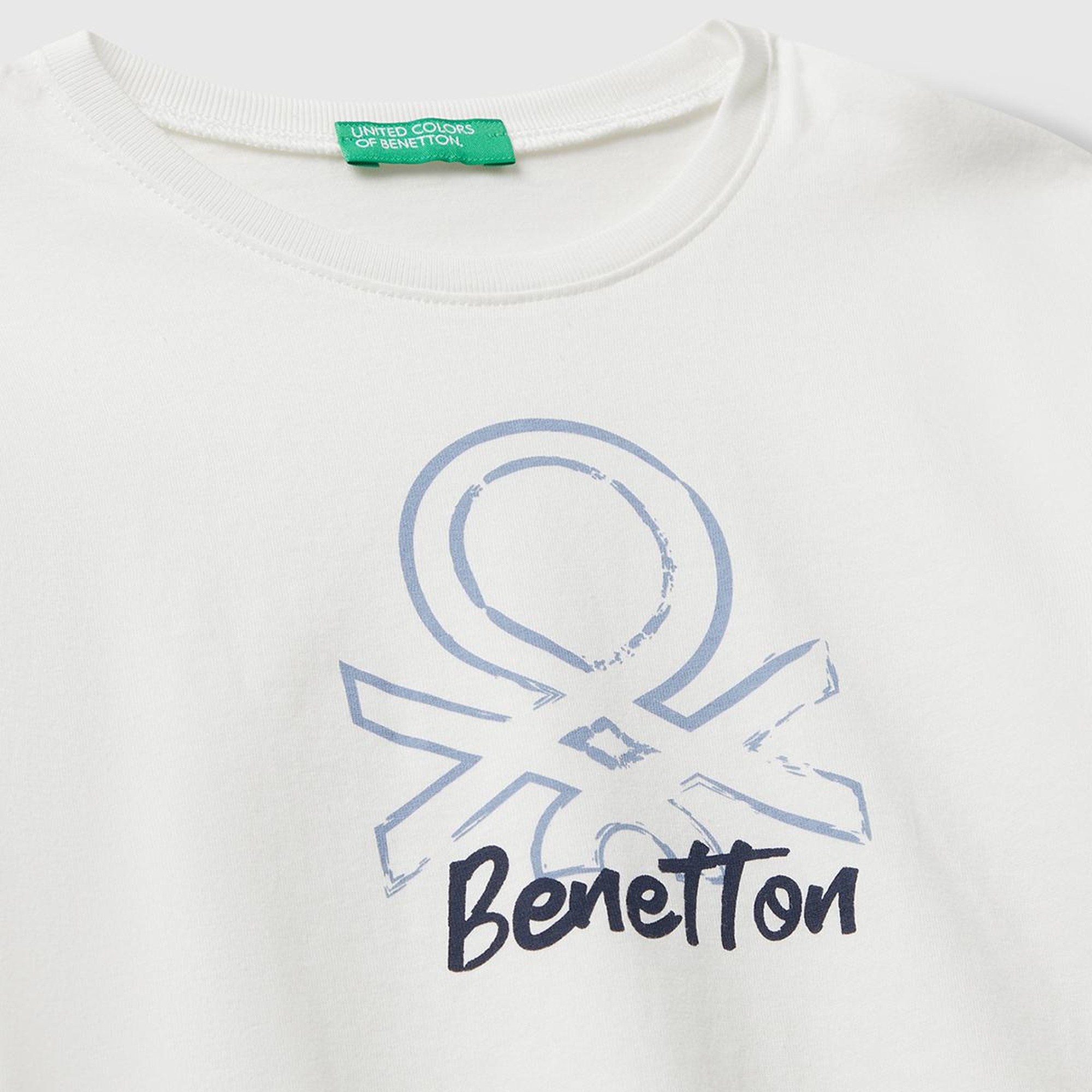 Erkek Çocuk Ekru Organik Pamuklu Önü Logo Baskılı Uzun Kollu Jarse T-shirt