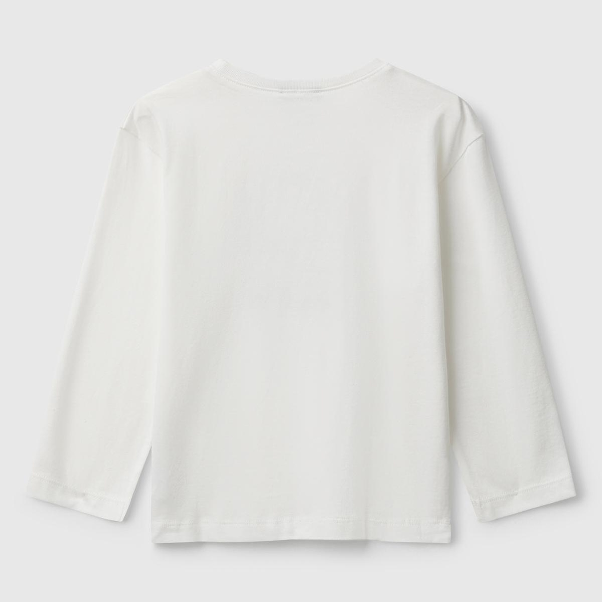 Erkek Çocuk Ekru Organik Pamuklu Önü Logo Baskılı Uzun Kollu Jarse T-shirt