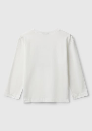  Erkek Çocuk Ekru Organik Pamuklu Önü Logo Baskılı Uzun Kollu Jarse T-shirt