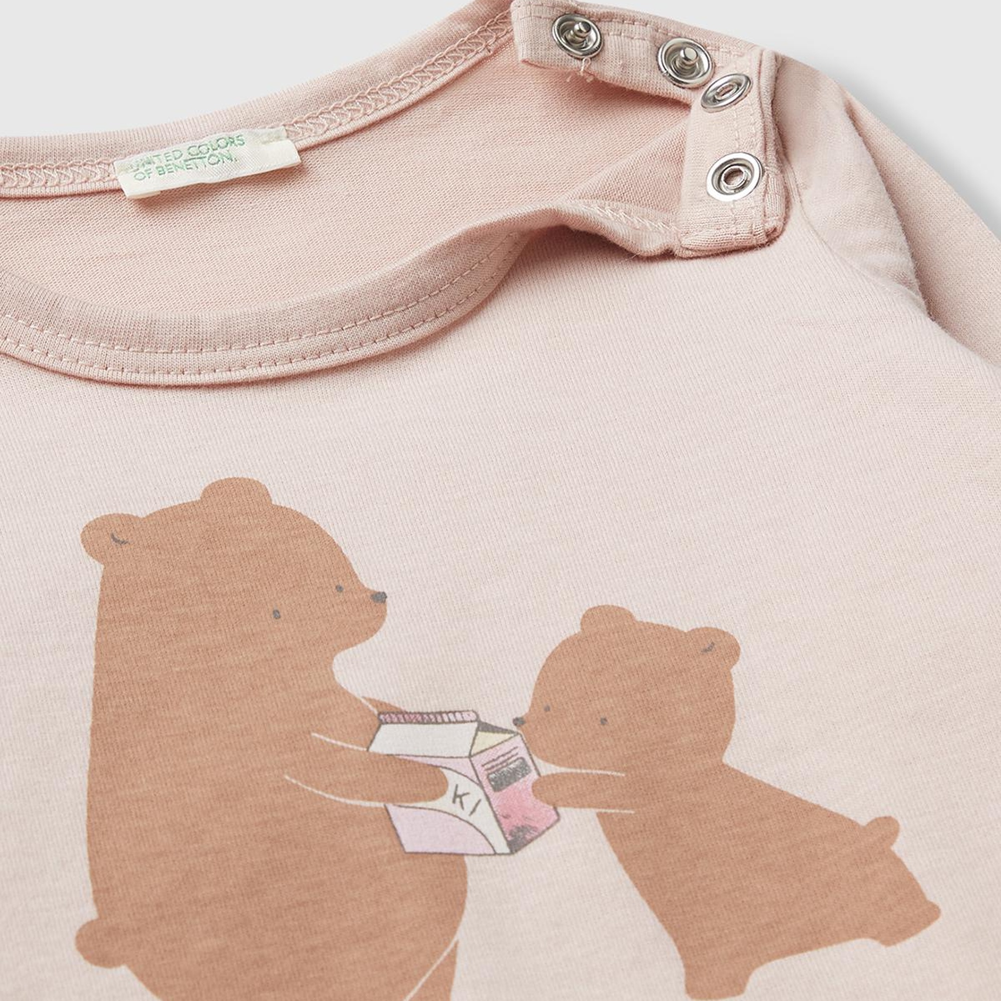 Bebek Toz Pembe Önü Baskılı Gizli Düğmeli Uzun Kollu T-shirt