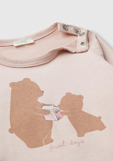  Bebek Toz Pembe Önü Baskılı Gizli Düğmeli Uzun Kollu T-shirt