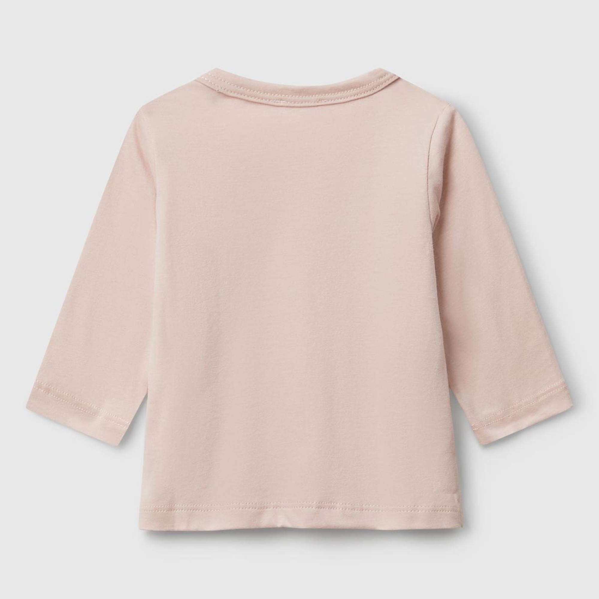 Bebek Toz Pembe Önü Baskılı Gizli Düğmeli Uzun Kollu T-shirt