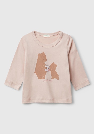  Bebek Toz Pembe Önü Baskılı Gizli Düğmeli Uzun Kollu T-shirt