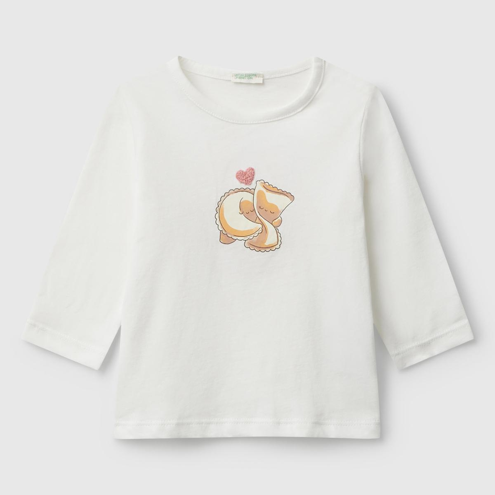 Bebek Beyaz Önü ve Arkası Yama Baskılı Uzun Kollu T-shirt