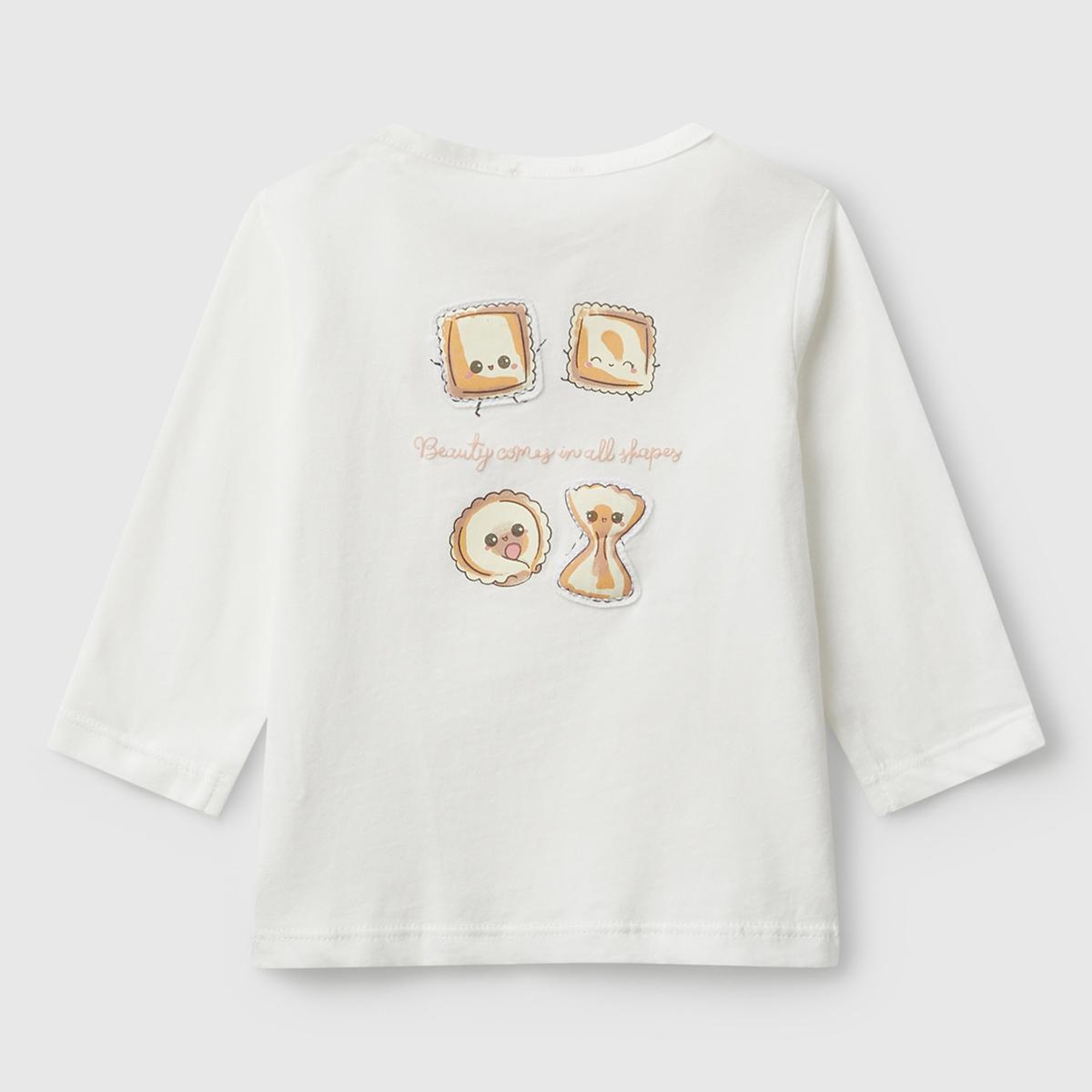 Bebek Beyaz Önü ve Arkası Yama Baskılı Uzun Kollu T-shirt