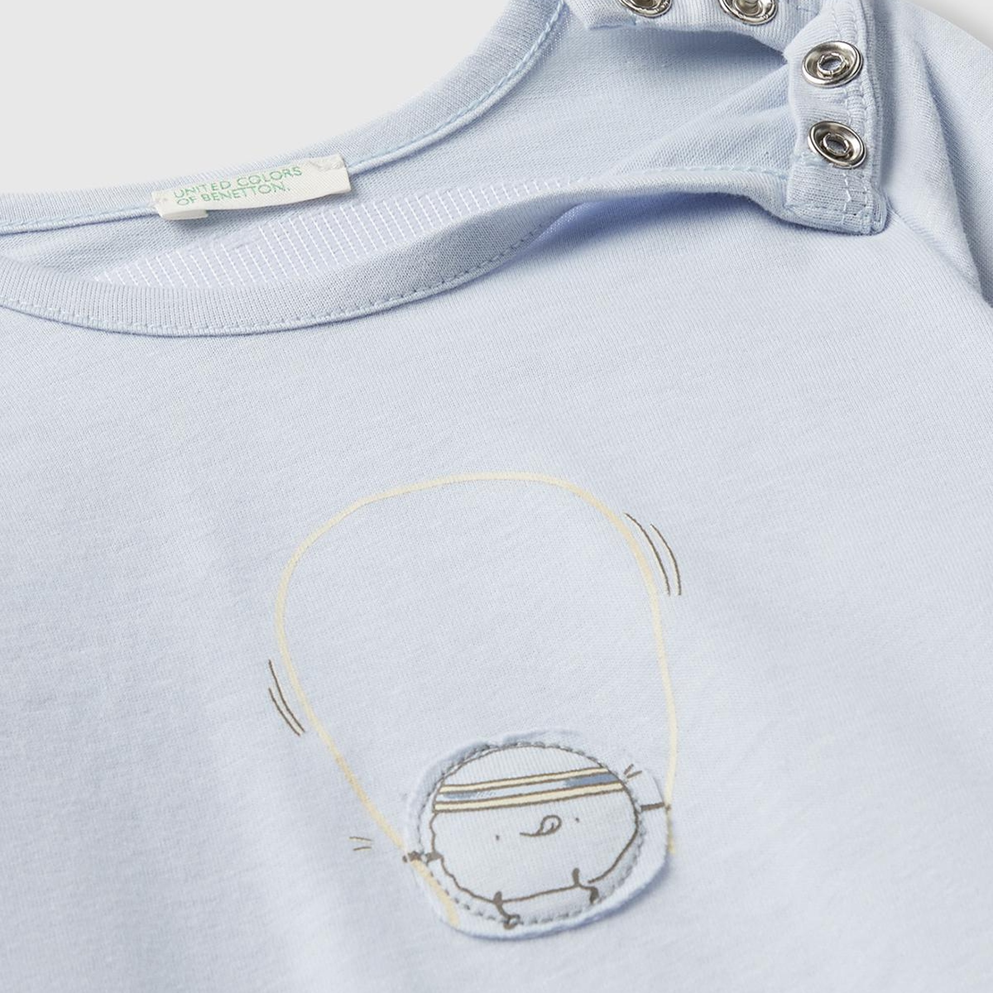Bebek Açık Mavi Önü ve Arkası Yama Baskılı Uzun Kollu T-shirt
