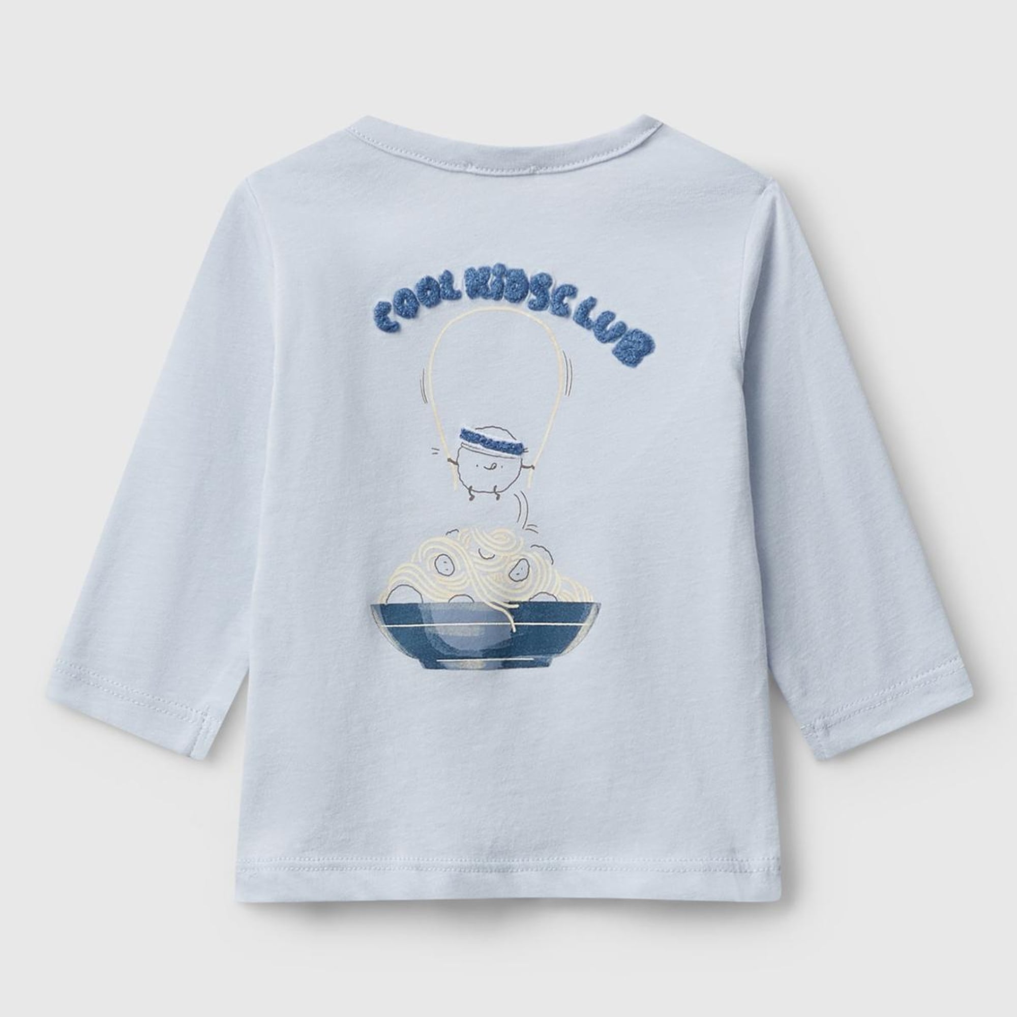 Bebek Açık Mavi Önü ve Arkası Yama Baskılı Uzun Kollu T-shirt