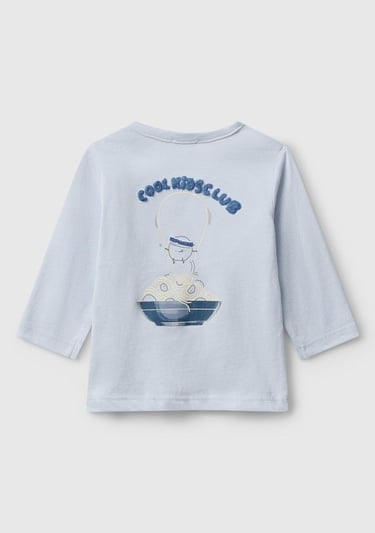  Bebek Açık Mavi Önü ve Arkası Yama Baskılı Uzun Kollu T-shirt