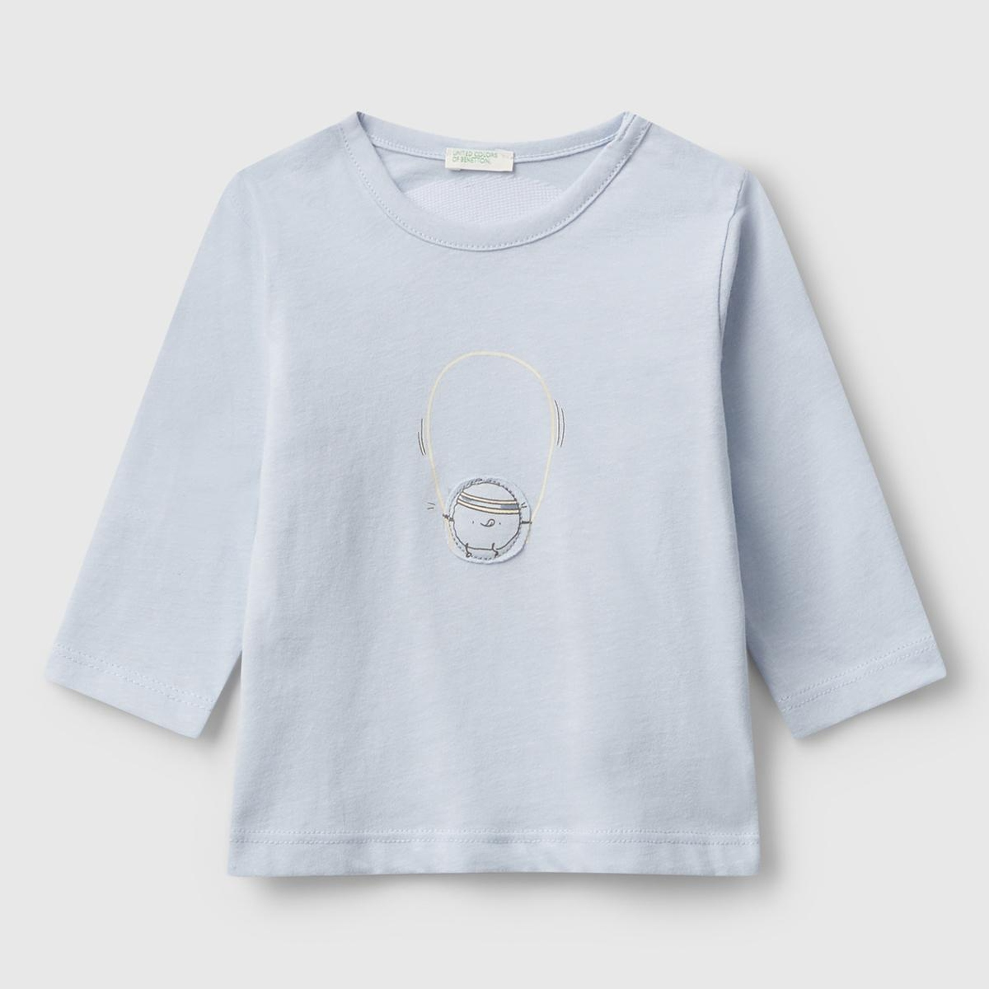 Bebek Açık Mavi Önü ve Arkası Yama Baskılı Uzun Kollu T-shirt