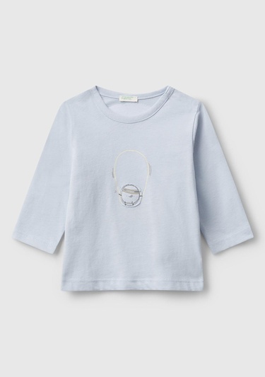  Bebek Açık Mavi Önü ve Arkası Yama Baskılı Uzun Kollu T-shirt