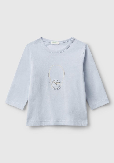  Bebek Açık Mavi Önü ve Arkası Yama Baskılı Uzun Kollu T-shirt