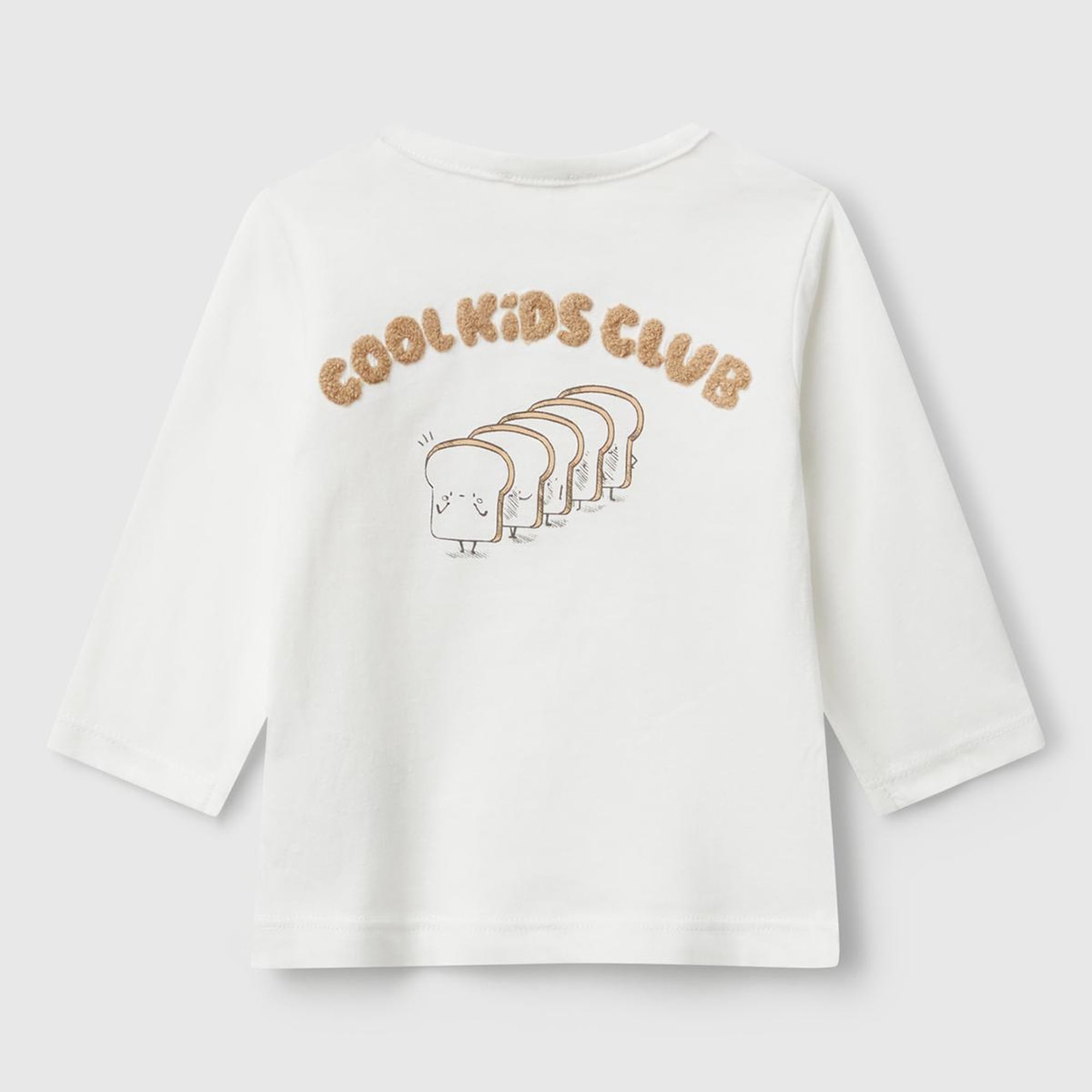 Bebek Ekru Önü ve Arkası Yama Baskılı Uzun Kollu T-shirt