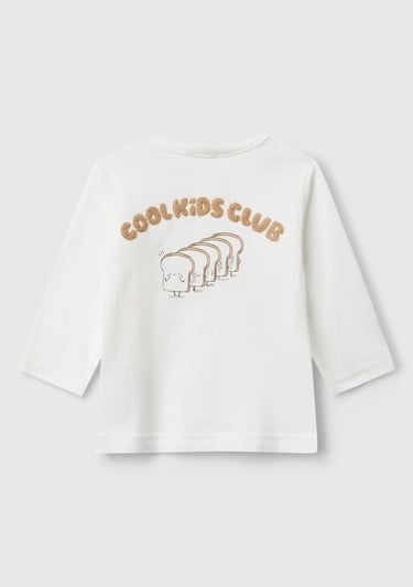  Bebek Ekru Önü ve Arkası Yama Baskılı Uzun Kollu T-shirt