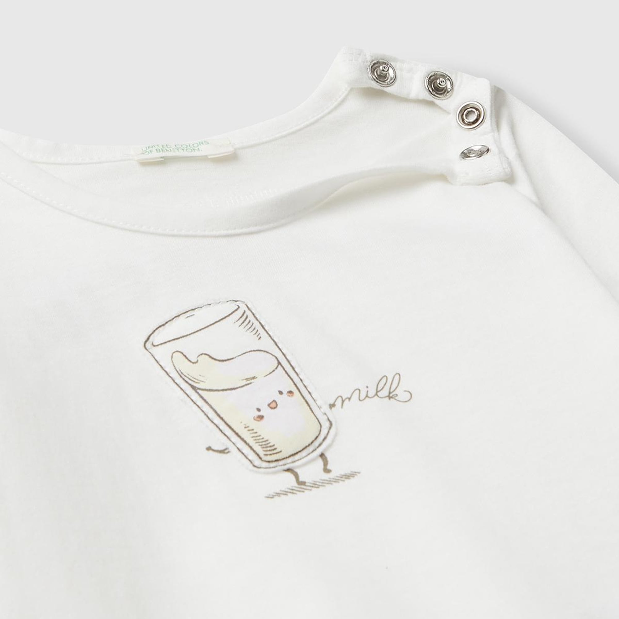 Bebek Ekru Önü ve Arkası Yama Baskılı Uzun Kollu T-shirt