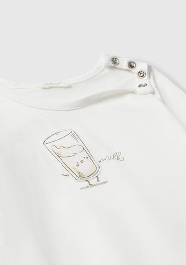  Bebek Ekru Önü ve Arkası Yama Baskılı Uzun Kollu T-shirt