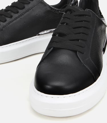  Erkek Deri Siyah Hafif Tabanlı Spor Ayakkabı