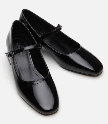  Kadın Mary Jane Siyah Kalın Topuklu Ayakkabı