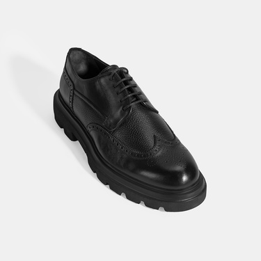  Erkek Siyah Bağcıklı Deri Günlük Ayakkabı