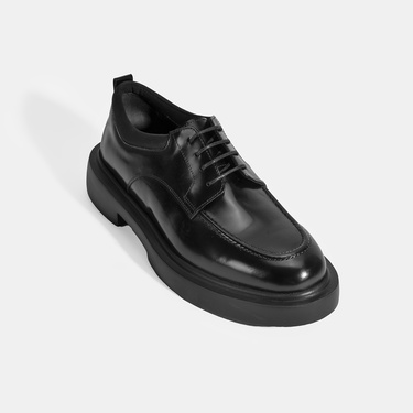  Erkek Siyah Bağcıklı Deri Günlük Ayakkabı